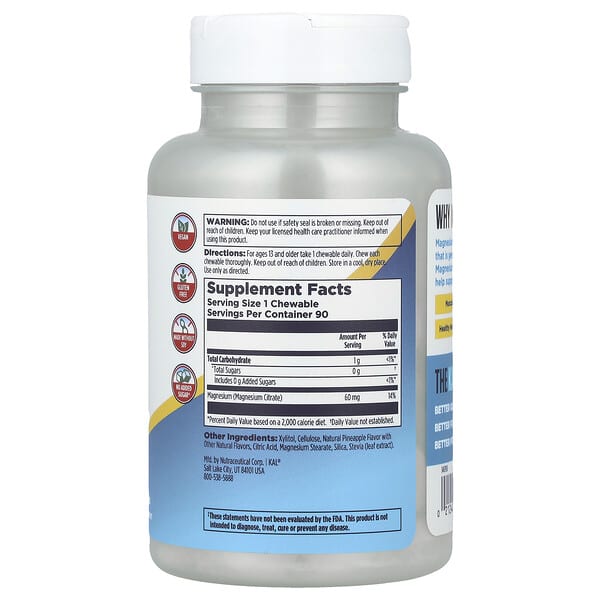 Alternative view of KAL, Magnesium Chewables, Pineapple, 60 mg, 90 Chewables