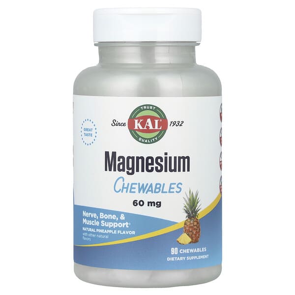 KAL, Magnesium Chewables, Pineapple, 60 mg, 90 Chewables