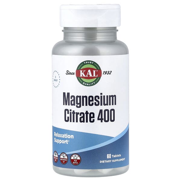 KAL, Magnesium Citrate 400, 60 Tablets (200 mg per Tablet)