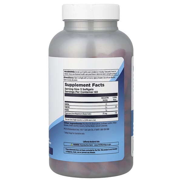 Alternative view of KAL, Magnesium Glycinate, 180 Softgels (105 mg per Softgel)