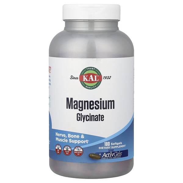 KAL, Magnesium Glycinate, 180 Softgels (105 mg per Softgel)