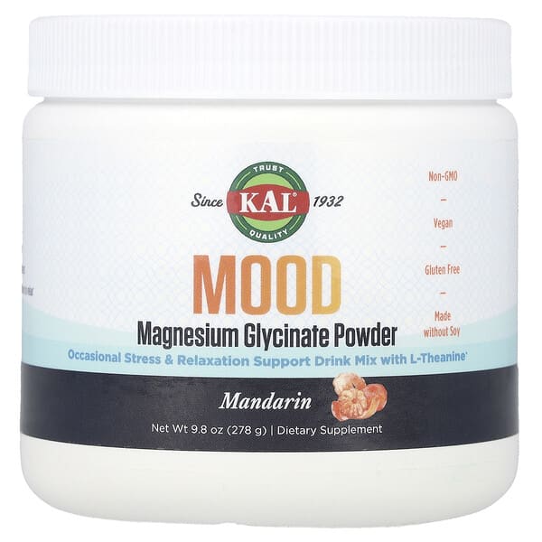 KAL, Mood Magnesium Glycinate Powder, Mandarian, 9.8 oz (278 g) 2 KAL, Mood Magnesium Glycinate Powder, Mandarian, 9.8 oz (278 g)
