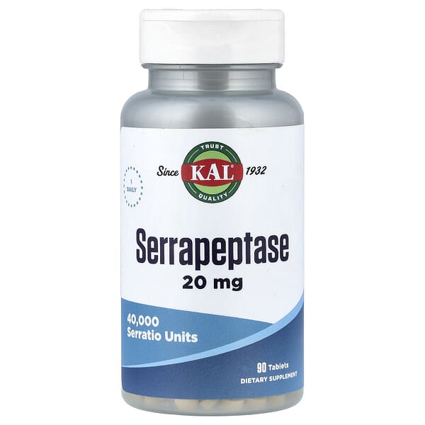 KAL, Serrapeptase, 20 mg, 90 Tablets 4 KAL, Serrapeptase, 20 mg, 90 Tablets