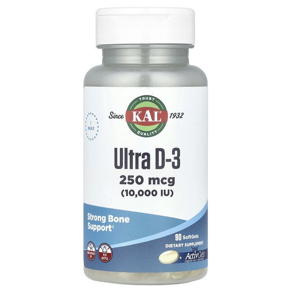 KAL, Ultra D-3, 250 mcg (10,000 IU), 90 Softgels