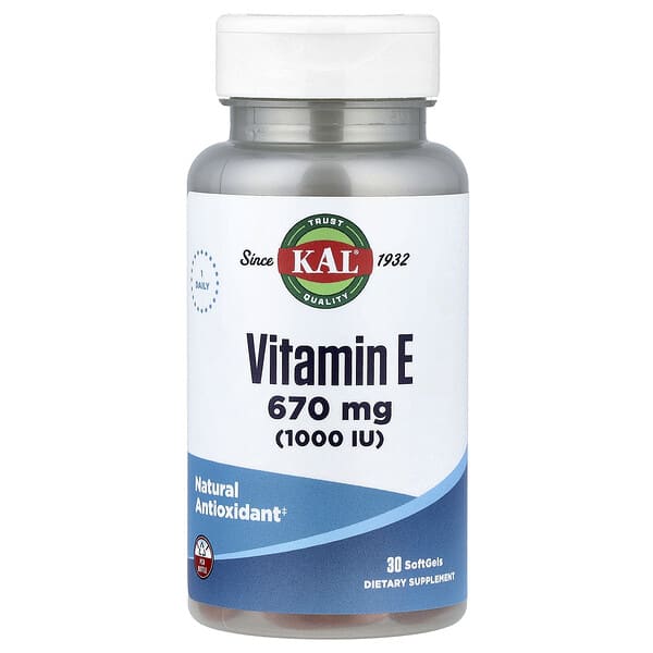 KAL, Vitamin E, 670 mg (1,000 IU), 30 Softgels 2 KAL, Vitamin E, 670 mg (1,000 IU), 30 Softgels