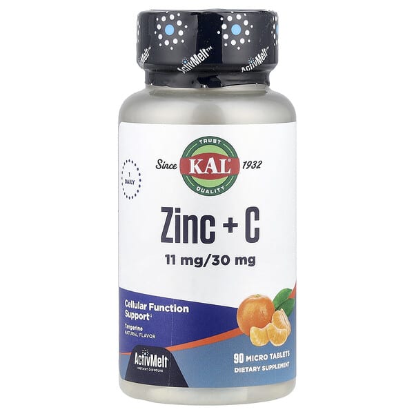 KAL, Zinc + C, Tangerine, 90 Micro Tablets