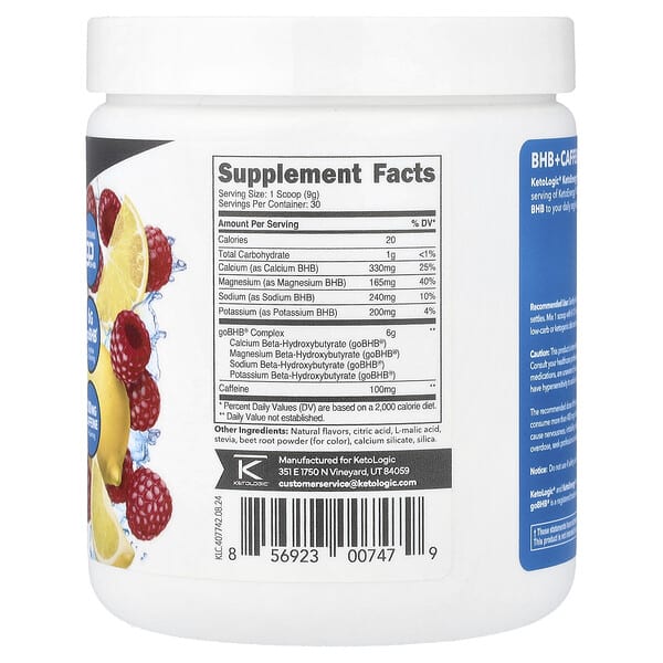 Alternative view of KetoLogic, Keto Energy, BHB + Caffeine, Raspberry Lemonade, 9.6 oz (270 g)