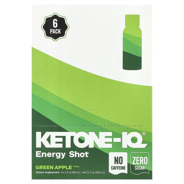 Ketone-IQ, Energy Shot, Green Apple, Caffeine Free, 6 Bottles, 2 fl oz (59 ml) Each