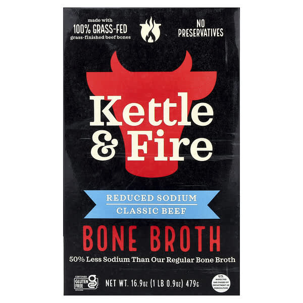 Kettle & Fire, Bone Broth, Classic Beef, Reduced Sodium, 16.9 oz (479 g)