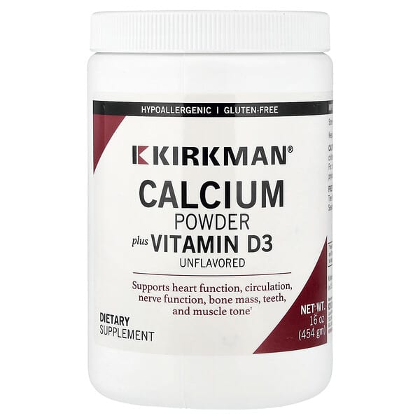Kirkman Labs, Calcium Powder Plus Vitamin D3, Unflavored, 16 oz (454 g)