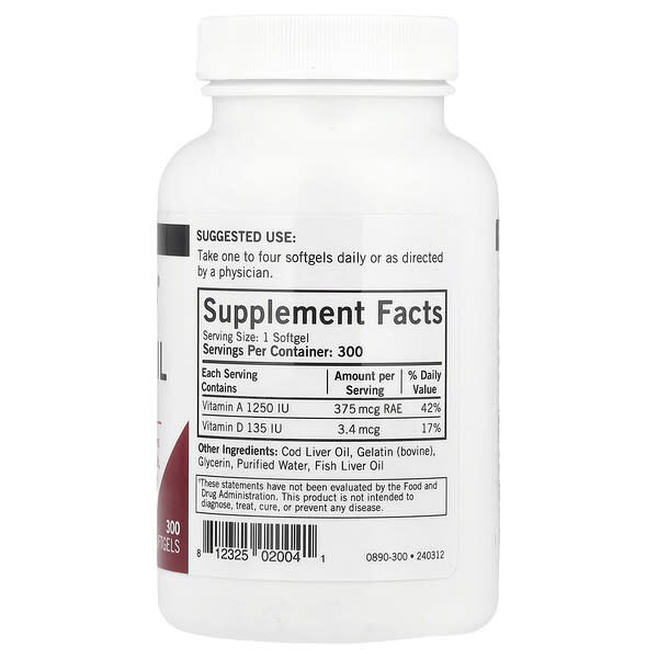 Alternative view of Kirkman Labs, Cod Liver Oil with Vitamins A & D, 300 Softgels