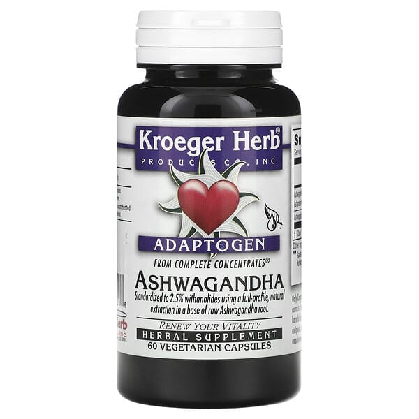 Kroeger Herb Co, Ashwagandha, 60 Vegetarian Capsules (225 mg per Capsule)