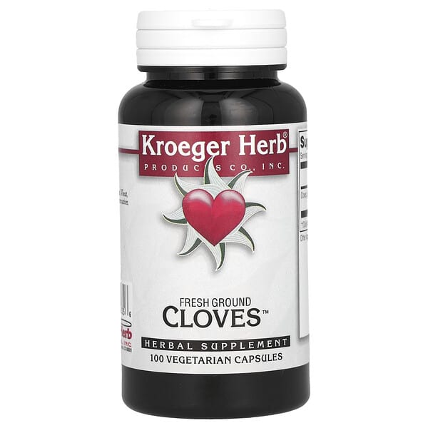Kroeger Herb Co, Fresh Ground Cloves, 100 Vegetarian Capsules (450 mg per Capsule)