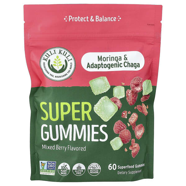 Kuli Kuli, Super Gummies, Moringa & Adaptogenic Chaga, Mixed Berry, 60 Superfood Gummies