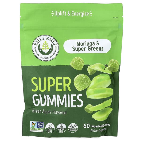 Kuli Kuli, Super Gummies, Moringa & Super Greens, Green Apple, 60 Superfood Gummies