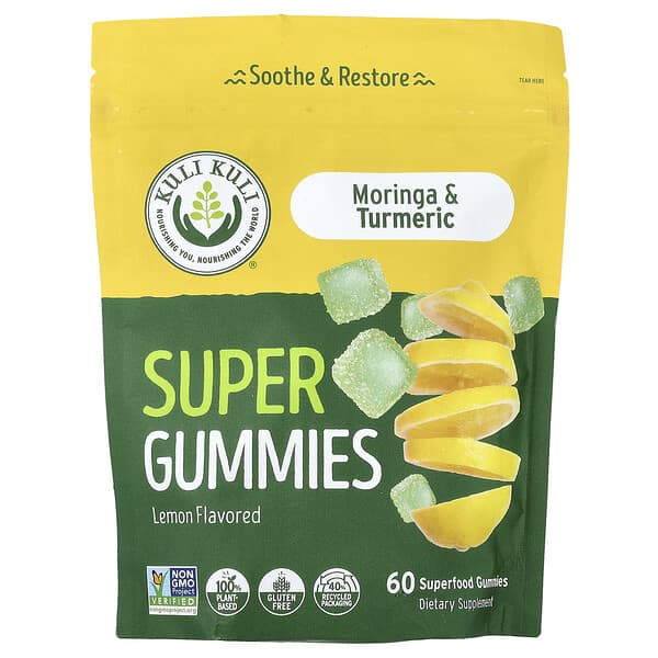 Kuli Kuli, Super Gummies, Moringa & Turmeric, Lemon, 60 Superfood Gummies