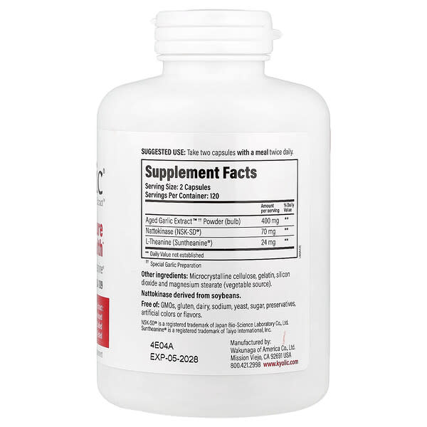 Alternative view of Kyolic, Aged Garlic Extract™, Blood Pressure Health, Formula 109, 240 Capsules