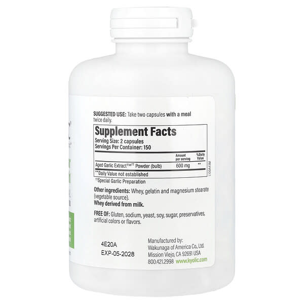 Alternative view of Kyolic, Aged Garlic Extract™, Cardiovascular Health, Original Formula 100, 300 Capsules (300 mg per Capsule)