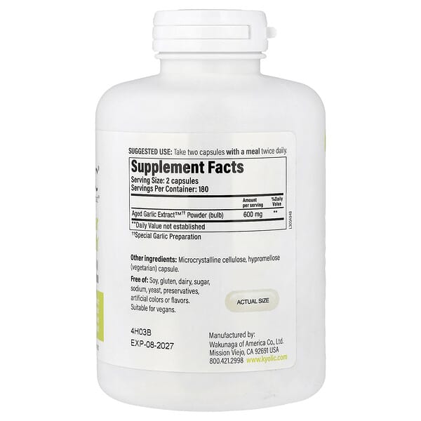 Alternative view of Kyolic, Aged Garlic Extract™, Cardiovascular Health, Vegan Formula 300, 360 Vegan Capsules (300 mg per Capsule)