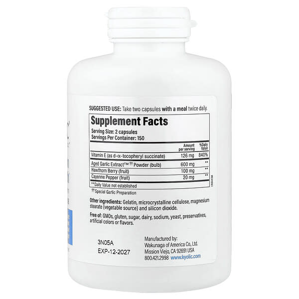 Alternative view of Kyolic, Aged Garlic Extract™, Circulation Health, Formula 106, 300 Capsules