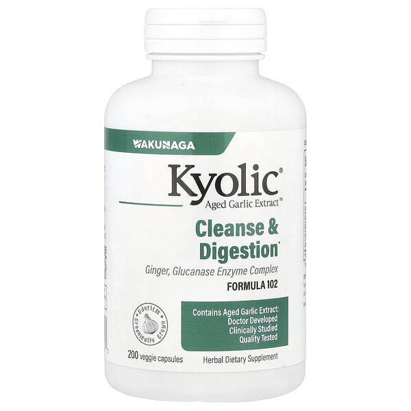 Kyolic, Aged Garlic Extract™, Cleanse & Digestion, Formula 102, 200 Veggie Capsules