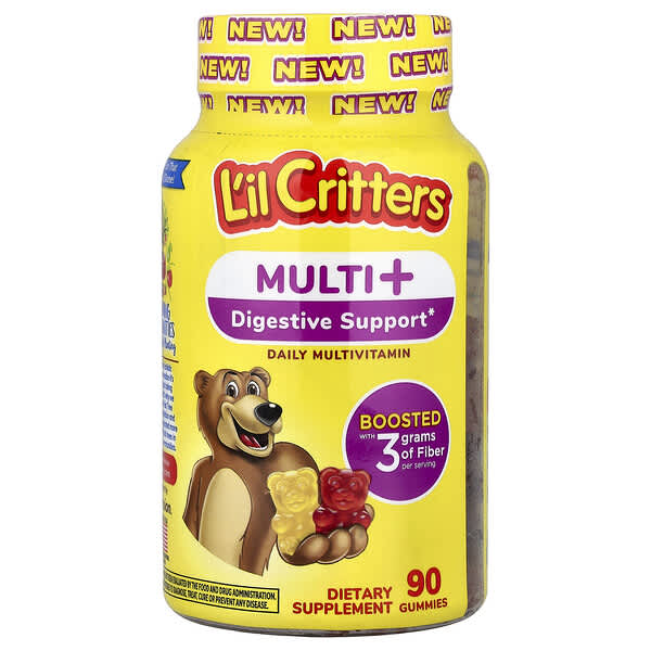 L'il Critters, Multi + Digestive Support, Daily Multivitamin Gummies, Chewy Cherry, Juice Orange, 90 Gummies