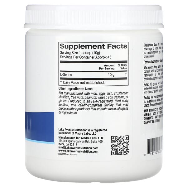 Alternative view of Lake Avenue Nutrition, L-Serine, Unflavored Powder, 1 lb (454 g)