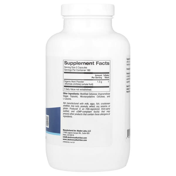 Alternative view of Lake Avenue Nutrition, Noni Fruit Powder, 360 Veggie Capsules