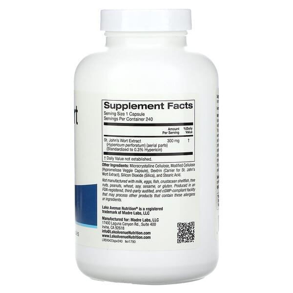 Alternative view of Lake Avenue Nutrition, St. John's Wort Extract, 300 mg, 240 Veggie Capsules