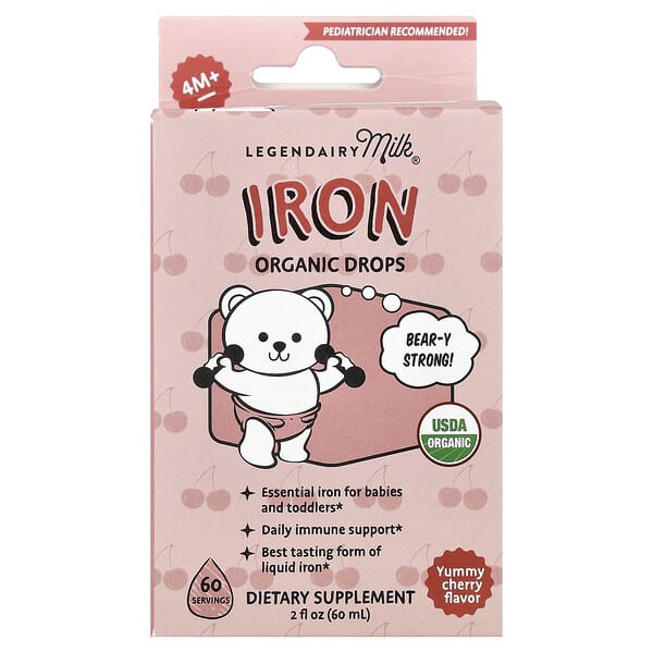 Legendairy Milk, Iron Organic Drops, 4+ Months, Yummy Cherry, 2 fl oz (60 ml)