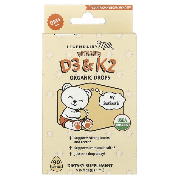 Legendairy Milk, Vitamin D3 & K2 Organic Drops, 0+ Months, 0.1 fl oz (3.24 ml)
