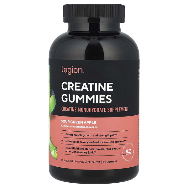 Legion Athletics, Creatine Gummies, Sour Green Apple, 120 Gummies