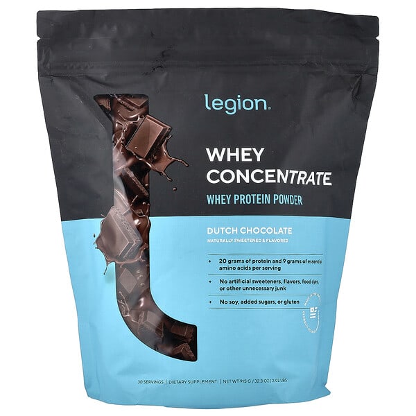 Legion Athletics, Whey Concentrate, Whey Protein Powder, Dutch Chocolate, 2.02 lbs (915 g)