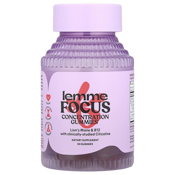 Lemme, Focus, Concentration Gummies, Strawberry, 50 Gummies