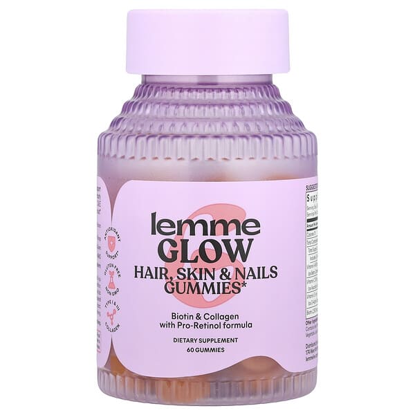 Lemme, Glow, Hair, Skin & Nails Gummies, Peach, 60 Gummies