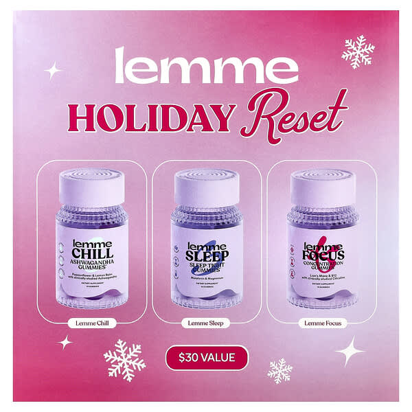 Lemme, Holiday Reset Gummies, Chill, Sleep, Focus, 3 Bottles, 14 Gummies Each