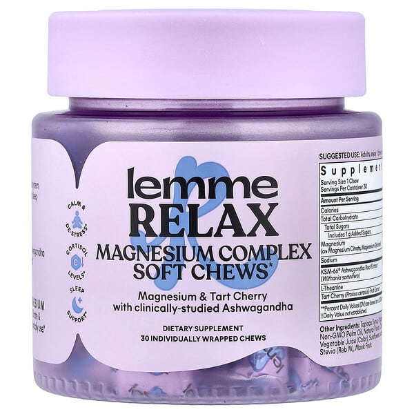 Lemme, Relax, Magnesium Complex Soft Chews, Blackberry Lemonade, 30 Individually Wrapped Chews