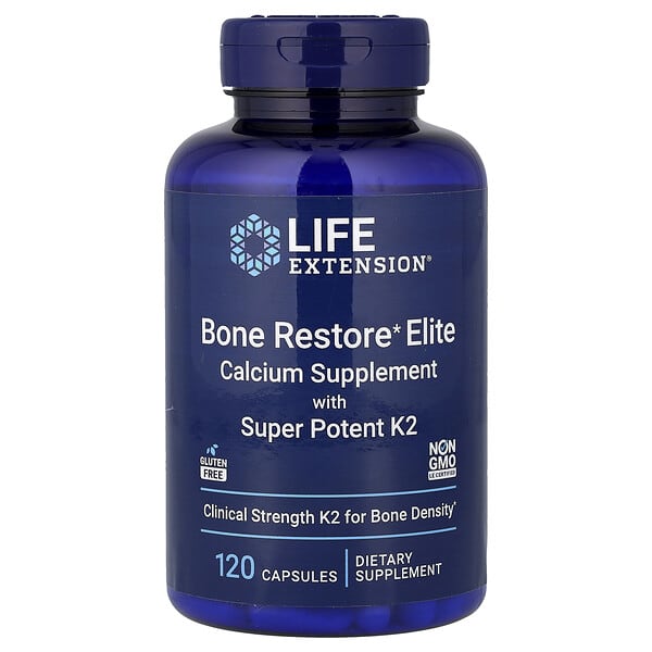 Life Extension, Bone Restore Elite, Calcium Supplement with Super Potent K2, 120 Capsules
