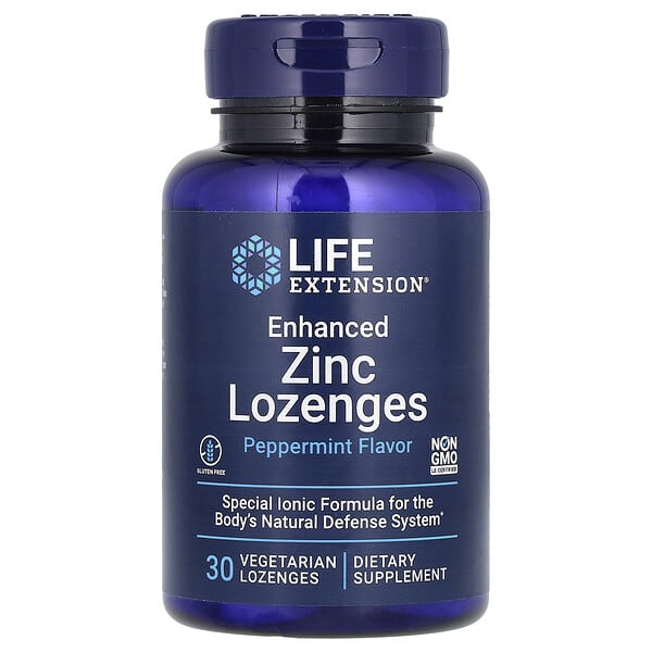 Life Extension, Enhanced Zinc Lozenges, Peppermint, 30 Vegetarian Lozenges (18.75 mg per Lozenge)