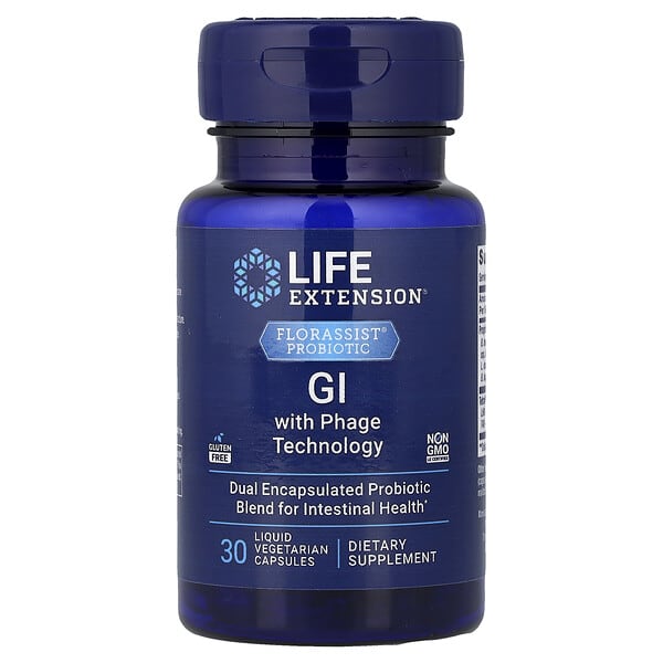 Life Extension, Florassist® Probiotic, GI with Phage Technology, 30 Liquid Vegetarian Capsules