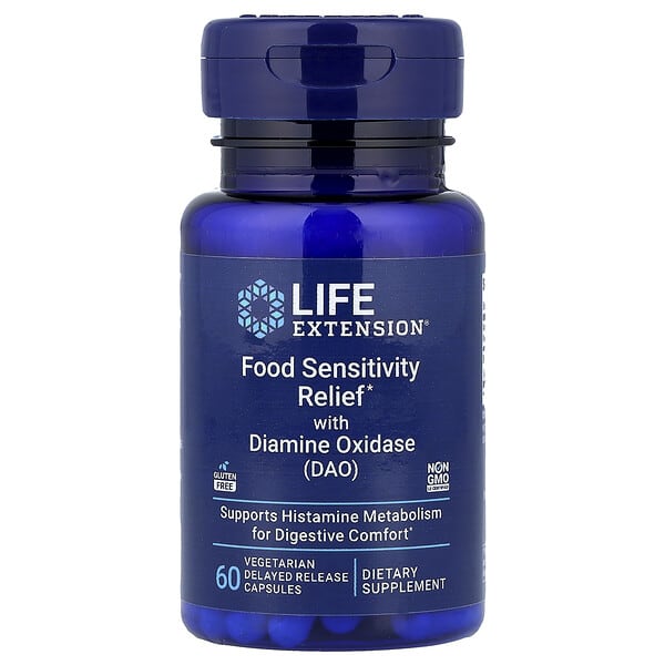 Life Extension, Food Sensitivity Relief with Diamine Oxidase (DAO), 60 Vegetarian Delayed Release Capsules (4.3 mg per Capsule)