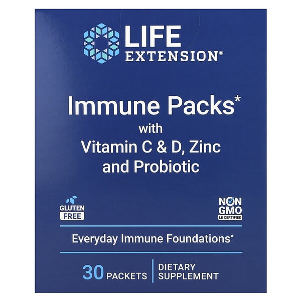 Life Extension, Immune Packs with Vitamin C & D, Zinc and Probiotic, 30 Packets