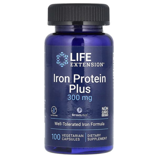 Life Extension, Iron Protein Plus, IronAid, 300 mg, 100 Vegetarian Capsules