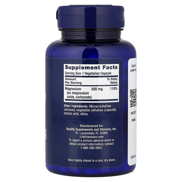 Life Extension, Magnesium Caps , 500 mg, 100 Vegetarian Capsules 2 Life Extension, Magnesium Caps , 500 mg, 100 Vegetarian Capsules - Ảnh 2