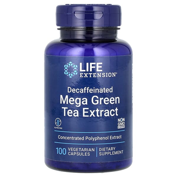Life Extension, Mega Green Tea Extract, Decaffeinated, 100 Vegetarian Capsules (725 mg per Capsule)