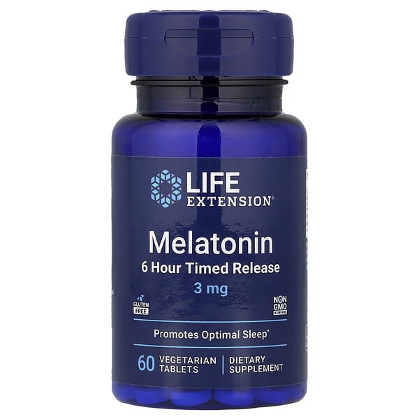 Life Extension, Melatonin, 6 Hour Timed Release, 3 mg, 60 Vegetarian Tablets