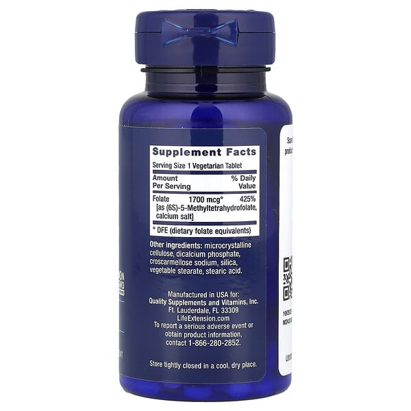 Alternative view of Life Extension, Optimized Folate, 1,700 mcg DFE, 100 Vegetarian Tablets