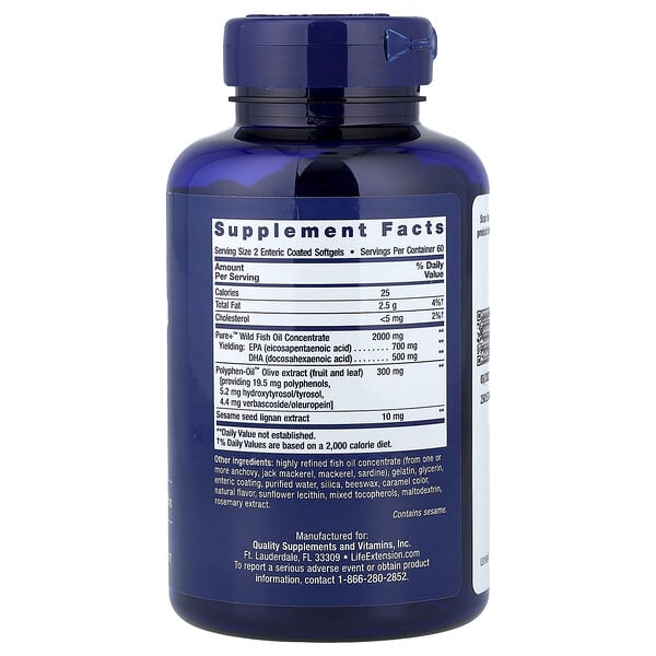 Alternative view of Life Extension, Super Omega-3, EPA/DHA Fish Oil, Sesame Lignans & Olive Extract, 120 Enteric Coated Softgels