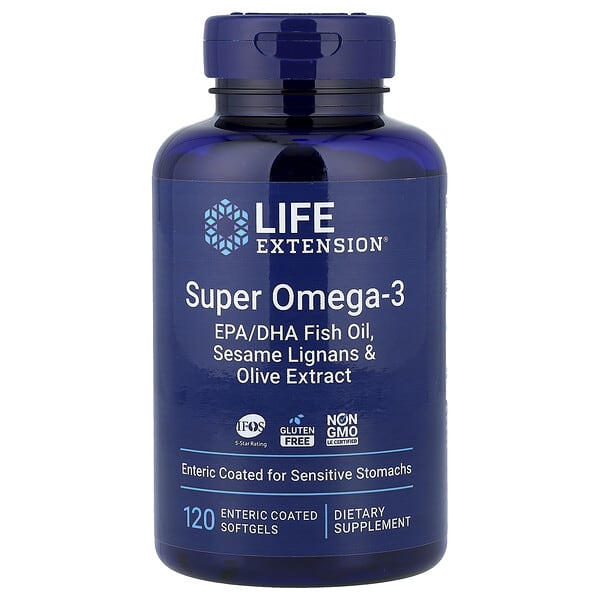 Life Extension, Super Omega-3, EPA/DHA Fish Oil, Sesame Lignans & Olive Extract, 120 Enteric Coated Softgels