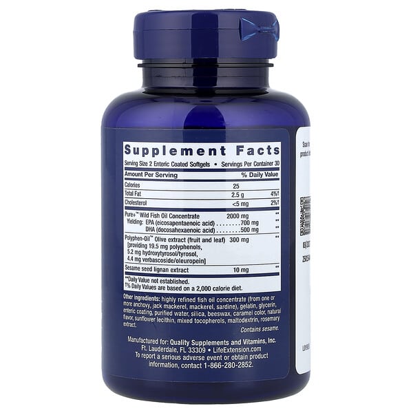 Alternative view of Life Extension, Super Omega-3, EPA/DHA Fish Oil, Sesame Lignans & Olive Extract, 60 Enteric Coated Softgels